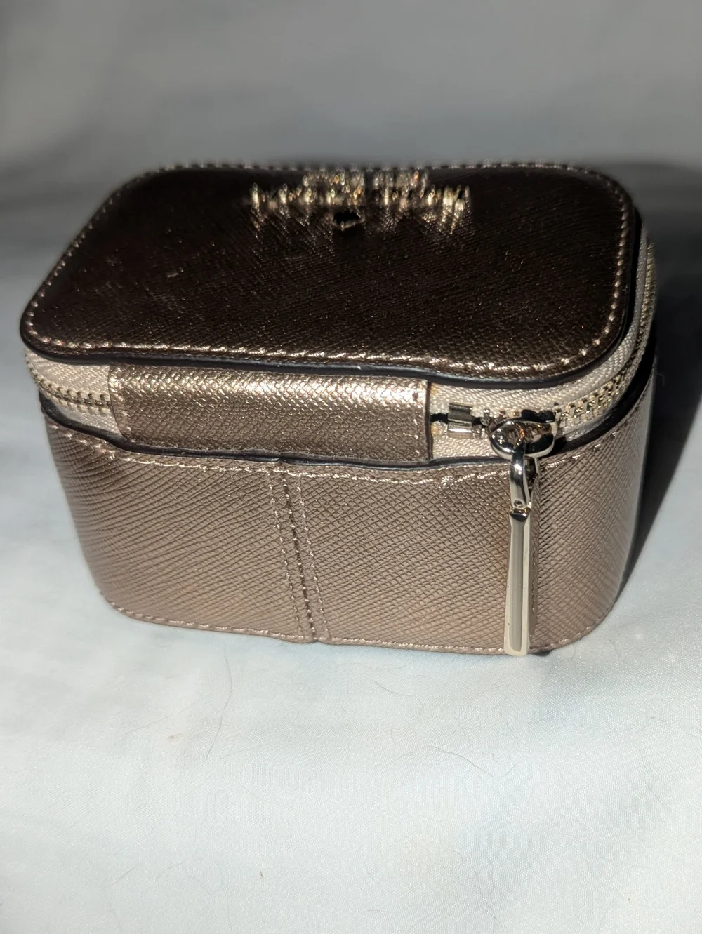 Kate Spade Metallic Rose Gold Mini Zip Jewelry Case
